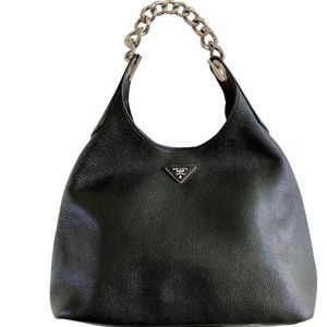PRADA Vitello Daino Chain Hobo - Nero Black - PRA610309